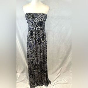 Hourglass Lilly violet purple lavender & ivory boho strapless maxi dress XS